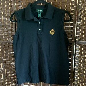 Lauren Black Sleeveless Polo Shirt with Gold Emblem Size M